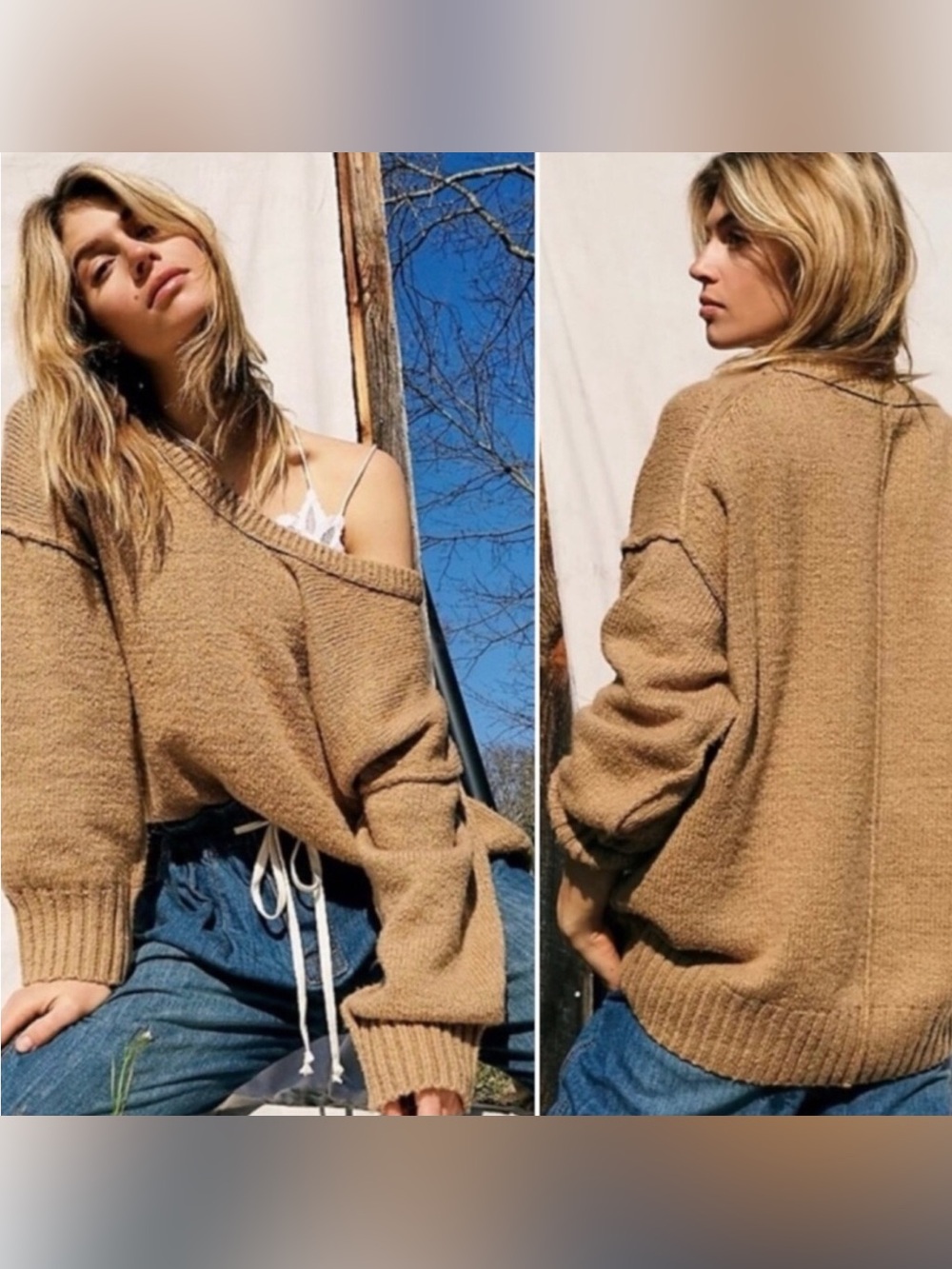 Free People Size X-Small Brown Brookside Pullover Sweater Oversized Beach Boho - Picture 1 of 9